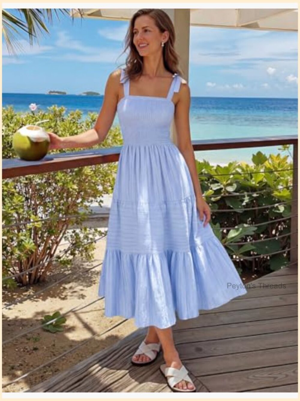 Sleeveless Smocked A-Line Maxi Sundress with Pockets - Picture 3 of 7